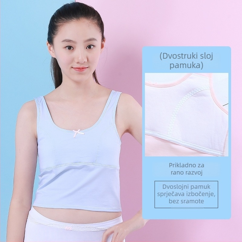 Dječji donji topić za djevojčice u razvoju s fiksnim umetkom za prsima, 9–13 godina, okrugli izrez, pamuk 95%, sve sezone