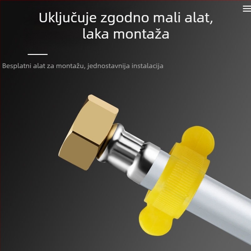 Toaletni dovod cijevi s PVC spojem i navojem, kutni ventil; materijali PVC + nehrđajući čelik + bakar; nazivni tlak 1.0 MPa; radna temperatura 0-90°C