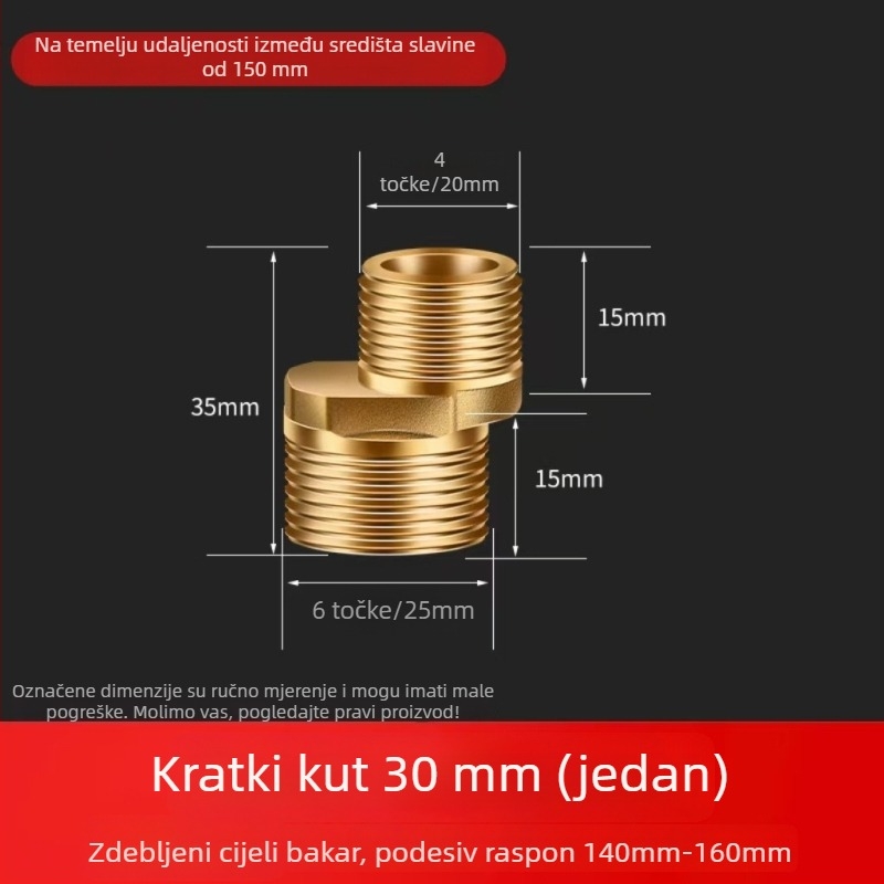 Mjedeni tuš spojnik koljeno, kratki kosni konektor, trostruki reduktor