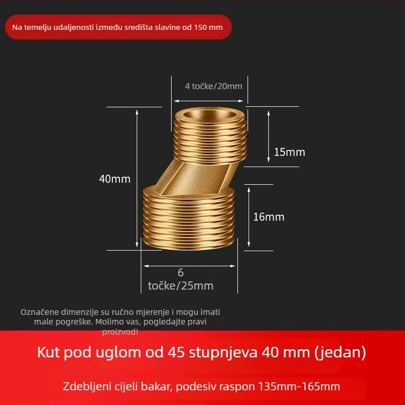 Mjedeni tuš spojnik koljeno, kratki kosni konektor, trostruki reduktor