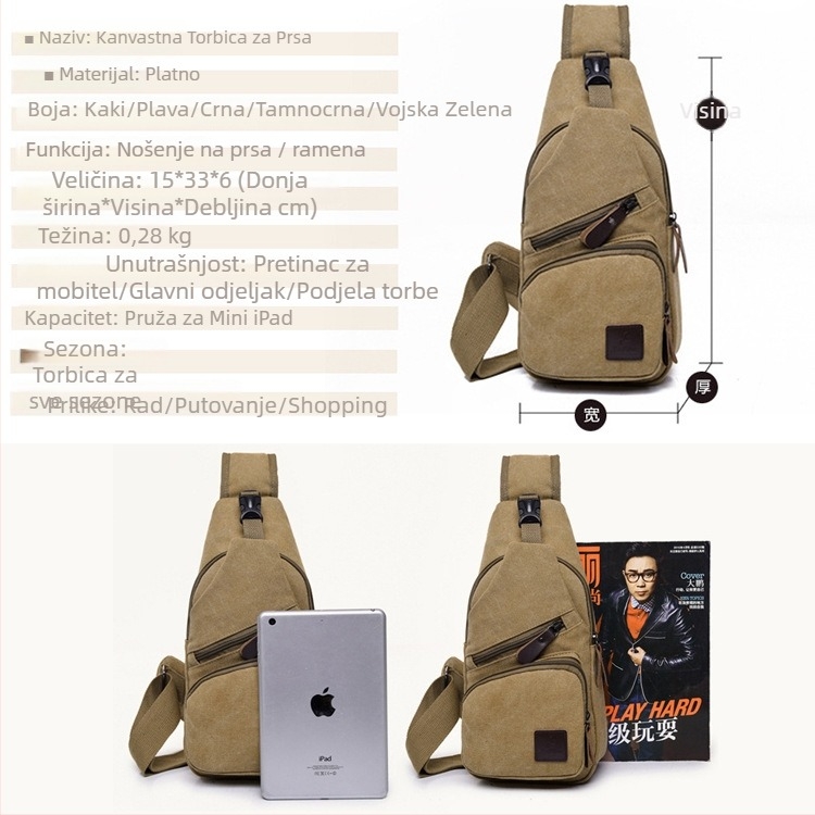 Platnena torba za prsa – prozračna crossbody muška torba za poslovna putovanja