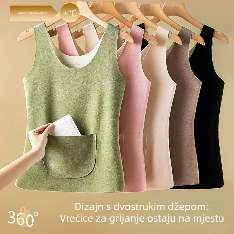 Topla najlon vesta s džepovima, s integriranim jastučićem za prsa, okrugli izrez, jednodijelna, 181-200 g/m²