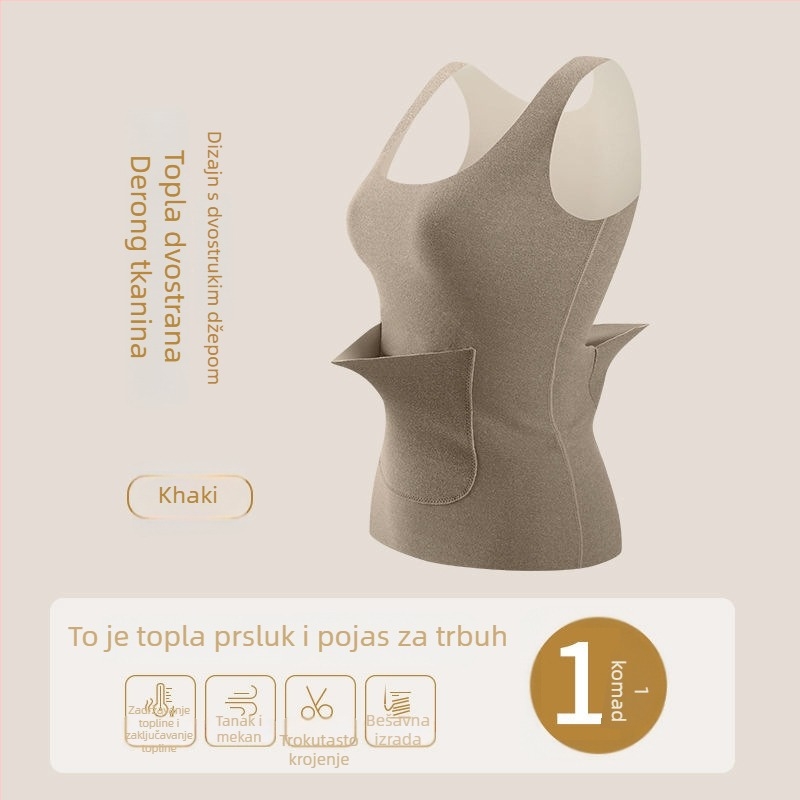 Topla najlon vesta s džepovima, s integriranim jastučićem za prsa, okrugli izrez, jednodijelna, 181-200 g/m²