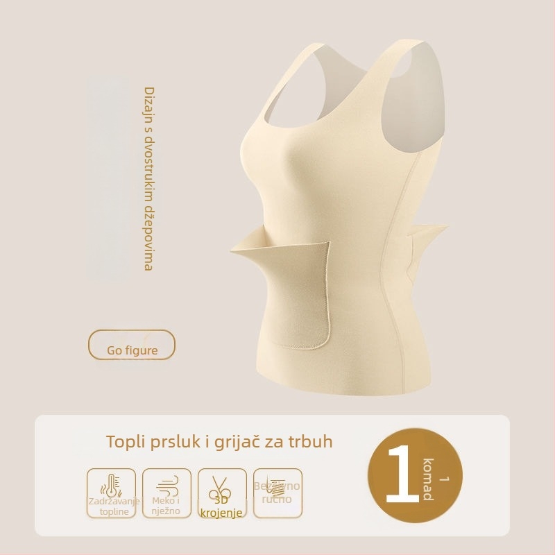 Topla najlon vesta s džepovima, s integriranim jastučićem za prsa, okrugli izrez, jednodijelna, 181-200 g/m²
