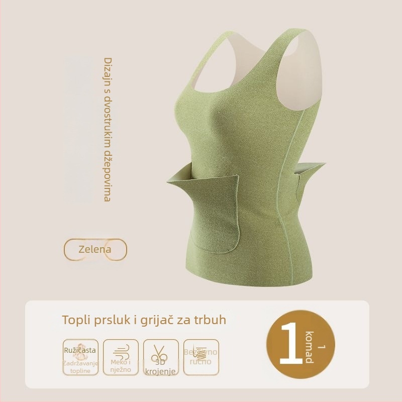 Topla najlon vesta s džepovima, s integriranim jastučićem za prsa, okrugli izrez, jednodijelna, 181-200 g/m²