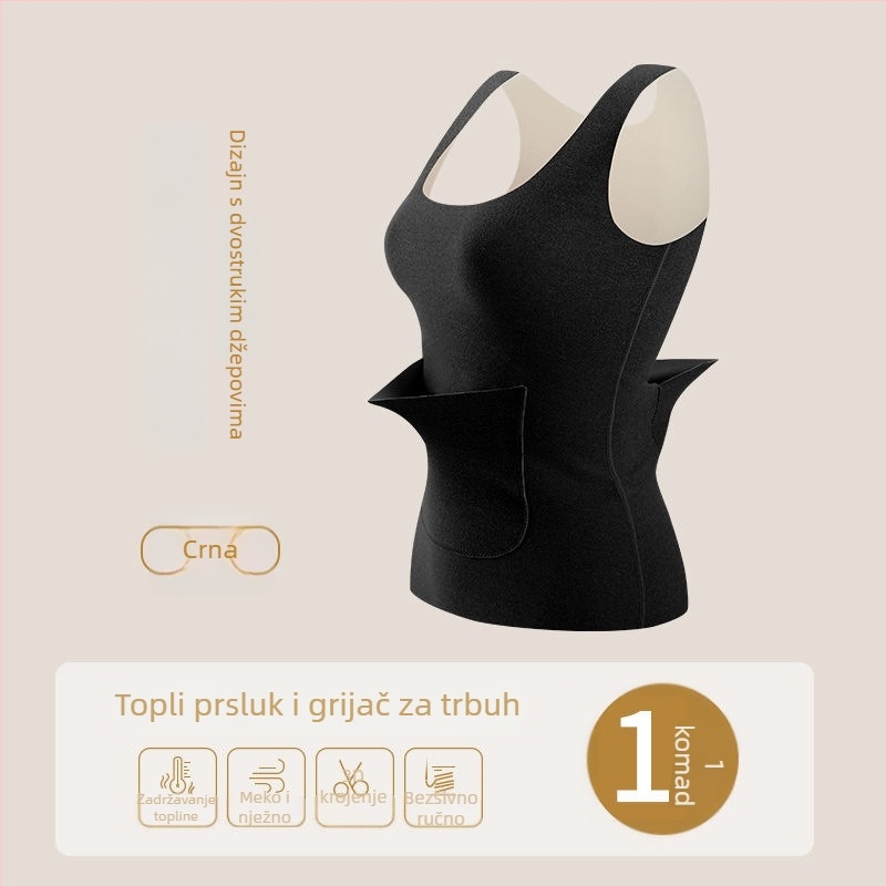 Topla najlon vesta s džepovima, s integriranim jastučićem za prsa, okrugli izrez, jednodijelna, 181-200 g/m²