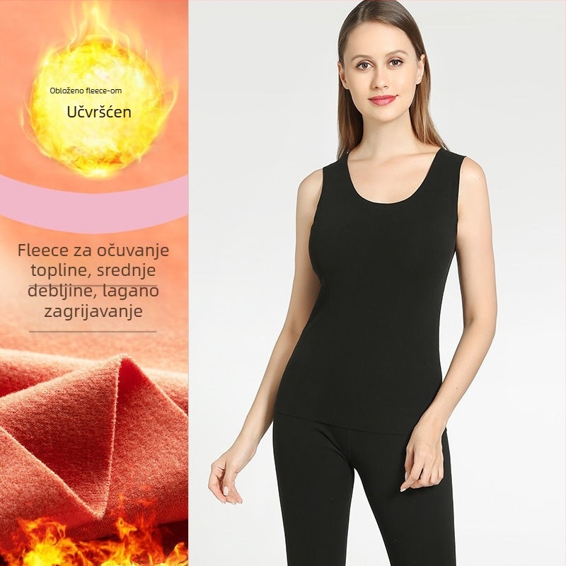 Ženski termo prsluk bez šavova, s flisom iznutra, debljina 201–250 g/m2, poliester, okrugli izrez, pulover stil