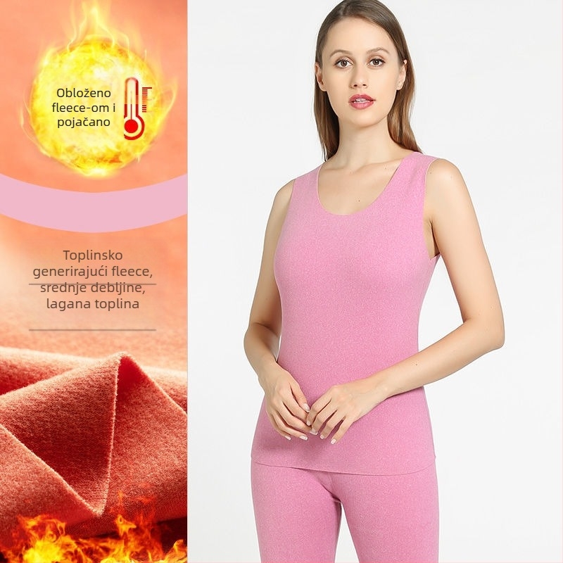 Ženski termo prsluk bez šavova, s flisom iznutra, debljina 201–250 g/m2, poliester, okrugli izrez, pulover stil