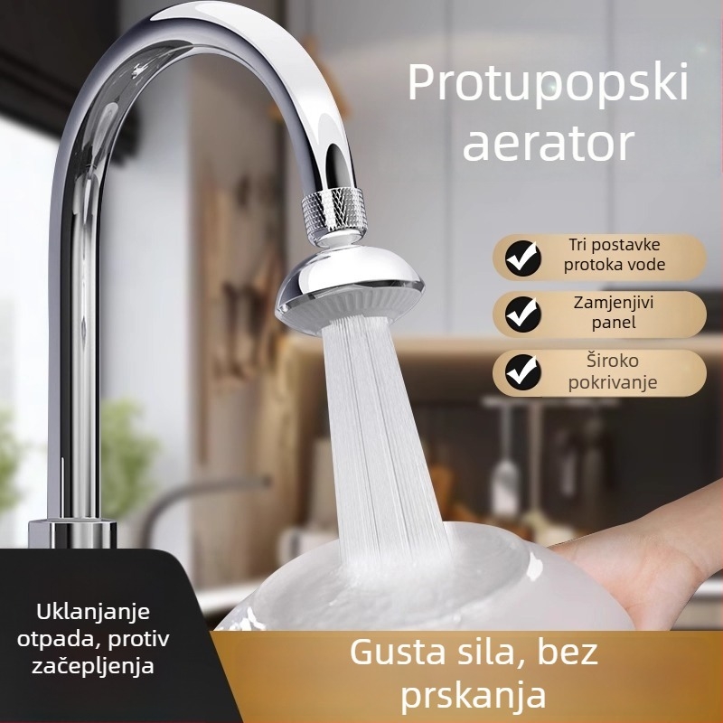Aerator slavine 360° rotirajući, Anti-prskanje, bakar+ABS, elektroplatiranje, spiralni priključak, model CL-0361, Chen Luo