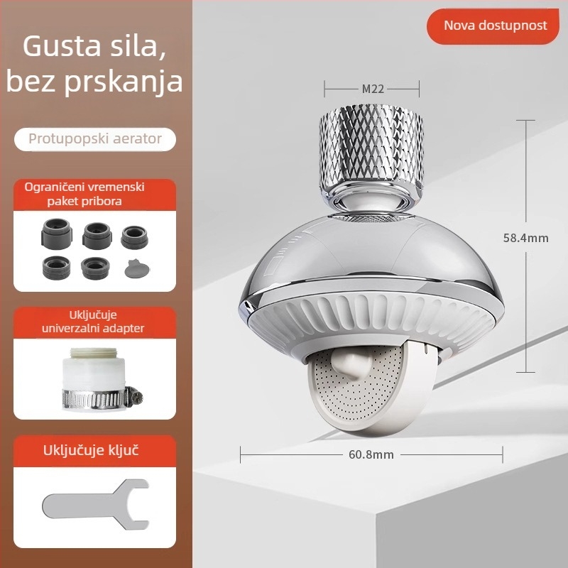 Aerator slavine 360° rotirajući, Anti-prskanje, bakar+ABS, elektroplatiranje, spiralni priključak, model CL-0361, Chen Luo