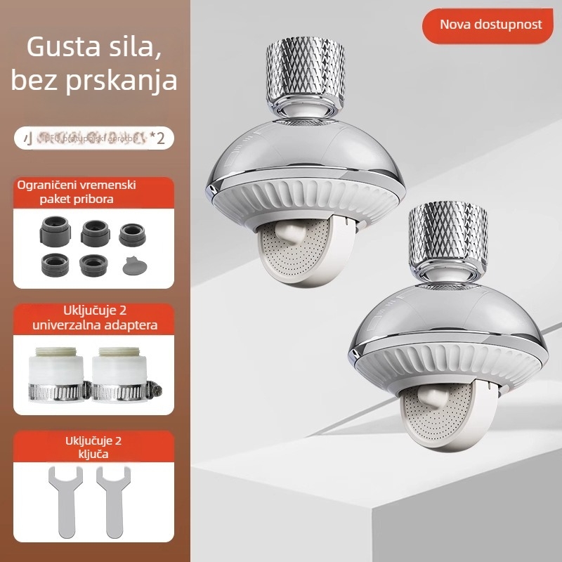 Aerator slavine 360° rotirajući, Anti-prskanje, bakar+ABS, elektroplatiranje, spiralni priključak, model CL-0361, Chen Luo