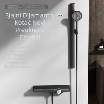Bakreni tuš set, površinski ugradnja, model EH7-second gear, kontrola temperature, LED svjetlo kišni tuš