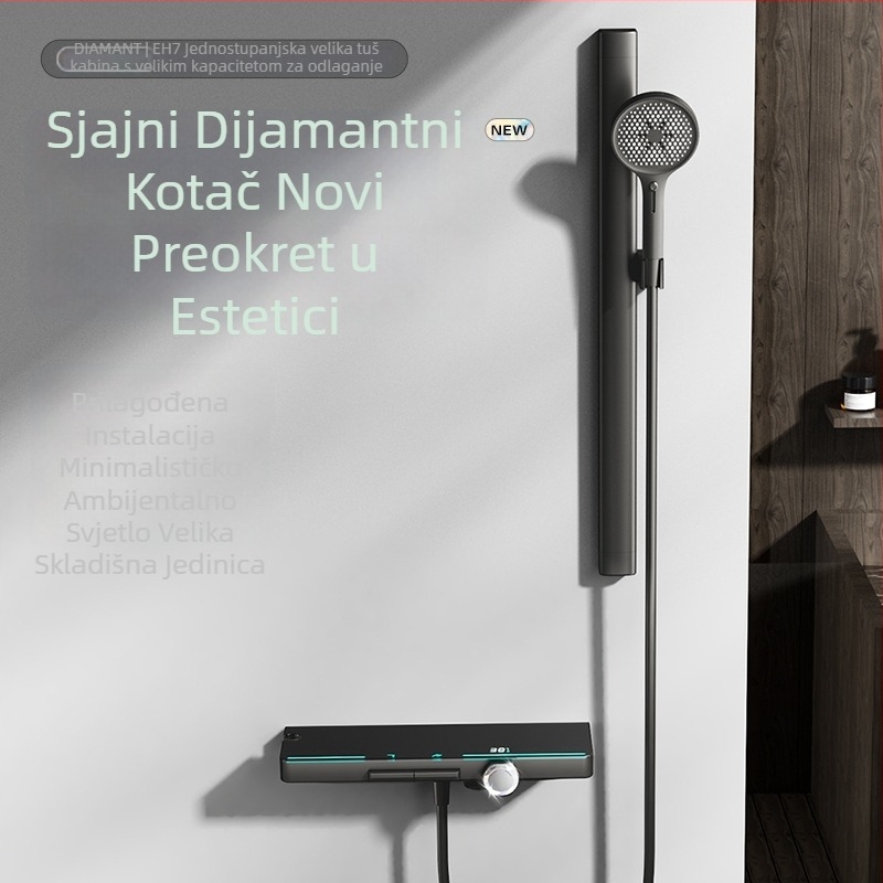 Bakreni tuš set, površinski ugradnja, model EH7-second gear, kontrola temperature, LED svjetlo kišni tuš