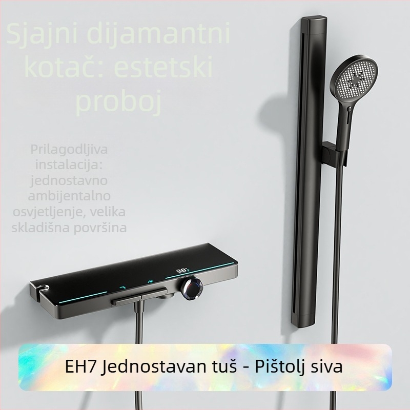 Bakreni tuš set, površinski ugradnja, model EH7-second gear, kontrola temperature, LED svjetlo kišni tuš
