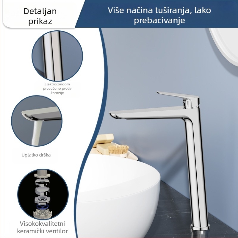 Bakreni dvostruki miješac za umivaonik u kupaonici, montaža na ploču, keramički disk ventil, 12 mm ulaz/izlaz, 0–75°C