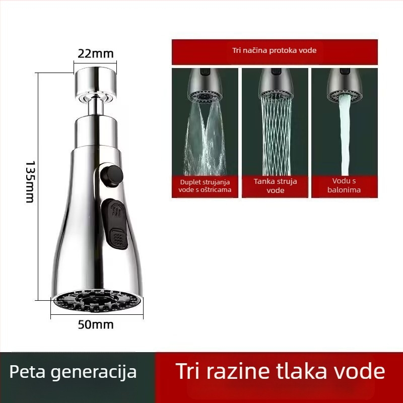 Kuhinjski produžetak slavine s okretom glavom, bakar+ABS, elektroplatiranje, LG, navojni spoj