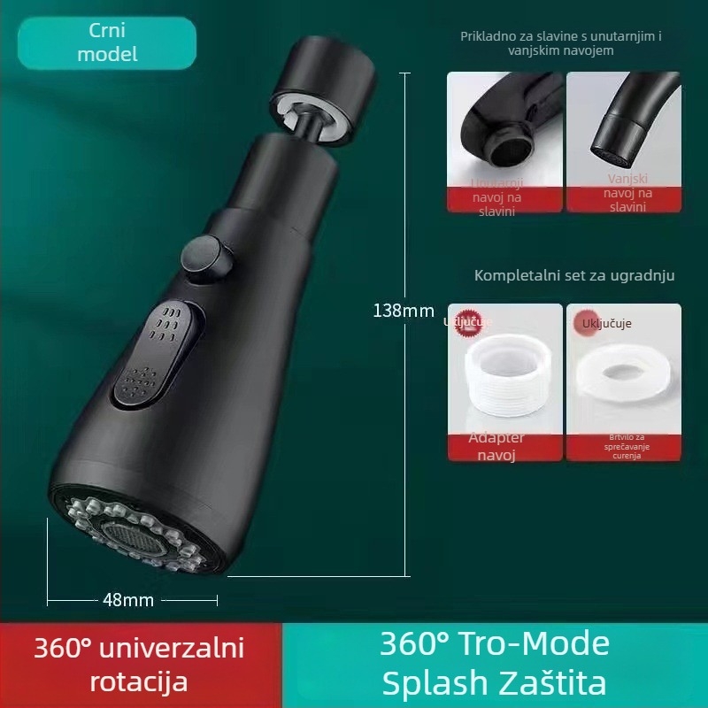 Kuhinjski produžetak slavine s okretom glavom, bakar+ABS, elektroplatiranje, LG, navojni spoj