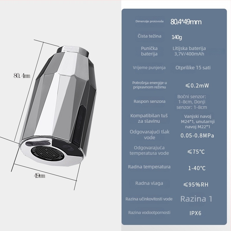 Indukcijska kuhinjska slavina sa infracrvenim senzorom; Materijal: bakar + ABS; Vanjski sloj: elektroplatiranje; Način ugradnje: ugradnja; Stil: Novi kineski stil