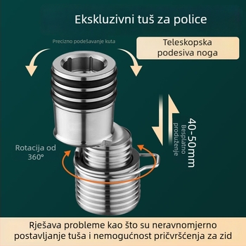 Zidni tuš-ventil s teleskopskim zakrivljenim ramenom, nehrđajući čelik 304, podesiv kut