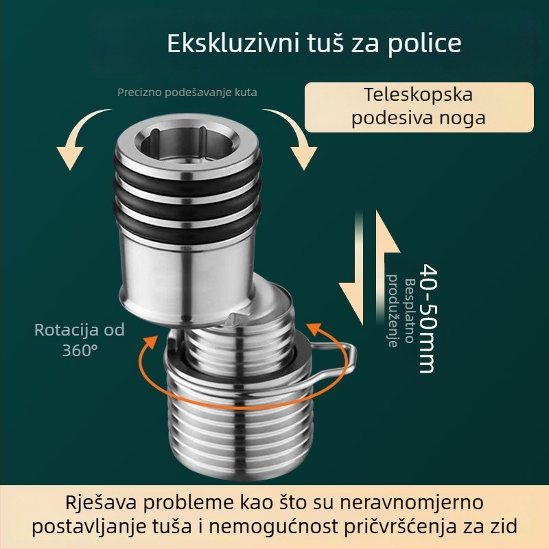 Zidni tuš-ventil s teleskopskim zakrivljenim ramenom, nehrđajući čelik 304, podesiv kut