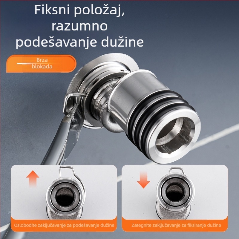 Zidni tuš-ventil s teleskopskim zakrivljenim ramenom, nehrđajući čelik 304, podesiv kut
