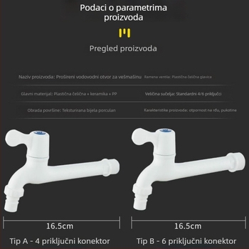 Produženi plastični faucet za kućnu upotrebu s PVC brzim priključkom, jedan hladan vodni tok, keramički disk ventil, brušeni završni sloj