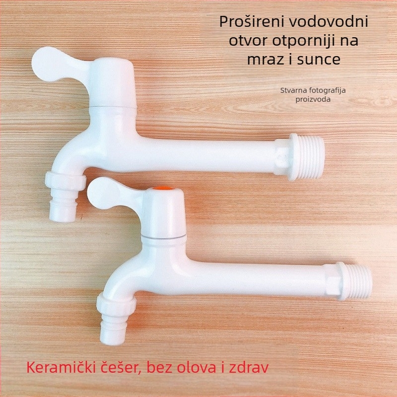 Produženi plastični faucet za kućnu upotrebu s PVC brzim priključkom, jedan hladan vodni tok, keramički disk ventil, brušeni završni sloj