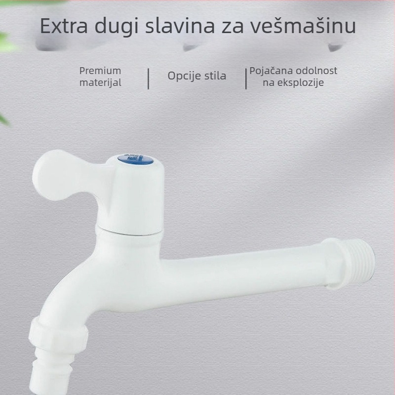 Produženi plastični faucet za kućnu upotrebu s PVC brzim priključkom, jedan hladan vodni tok, keramički disk ventil, brušeni završni sloj