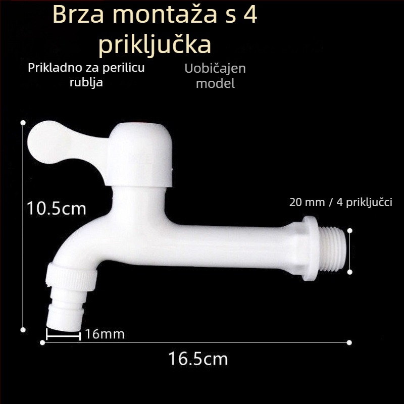 Produženi plastični faucet za kućnu upotrebu s PVC brzim priključkom, jedan hladan vodni tok, keramički disk ventil, brušeni završni sloj