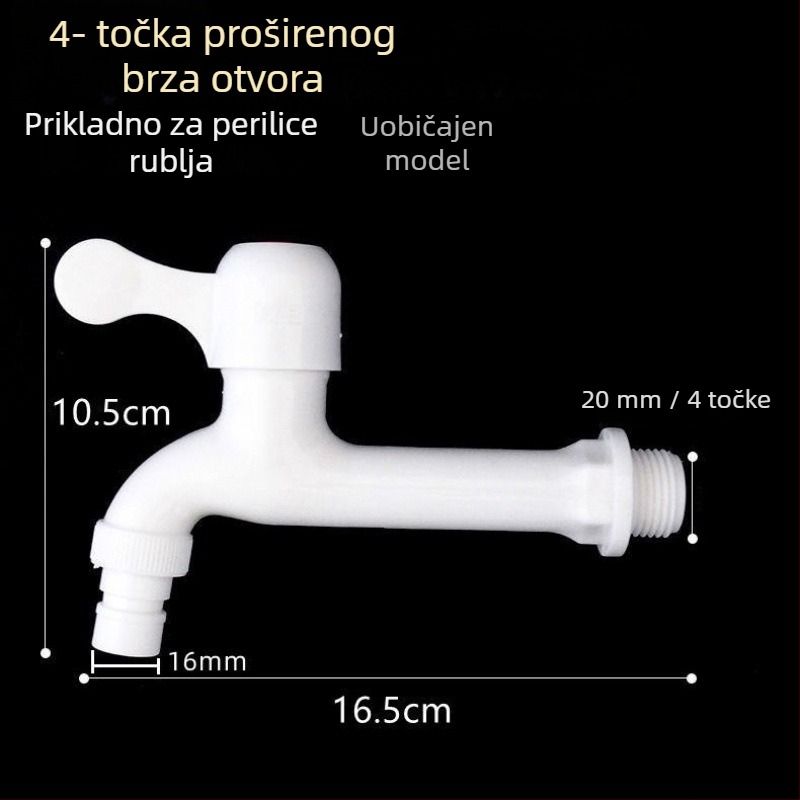 Produženi plastični faucet za kućnu upotrebu s PVC brzim priključkom, jedan hladan vodni tok, keramički disk ventil, brušeni završni sloj