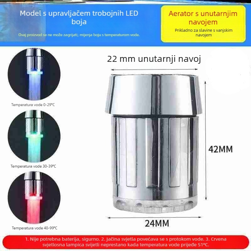 Slavina s LED rasvjetom i trostrukom regulacijom temperature, aerator, ABS tijelo, vijčana montaža (3 MPa)