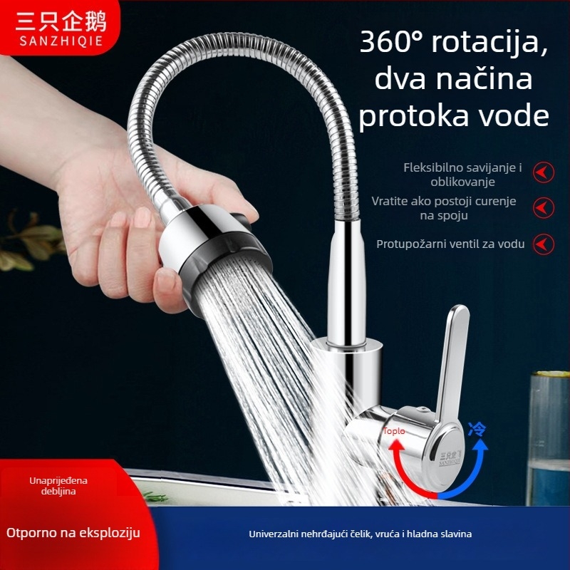 Kuhinjski slavina za sudoper od nehrđajućeg čelika – keramički disk ventil, 10 mm ulaz/izlaz, radna temperatura 0–70°C, nazivni tlak 0,8 MPa
