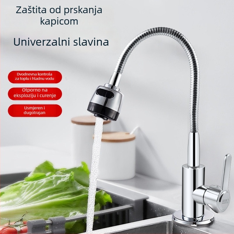 Kuhinjski slavina za sudoper od nehrđajućeg čelika – keramički disk ventil, 10 mm ulaz/izlaz, radna temperatura 0–70°C, nazivni tlak 0,8 MPa