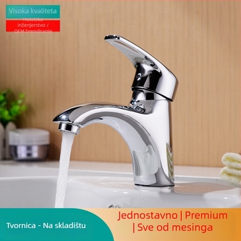 Kupaonska slavina za umivaonik s toplom i hladnom vodom — mesing, miješac s keramijskim jezgrom ventila, montaža na ploču, 0-80°C
