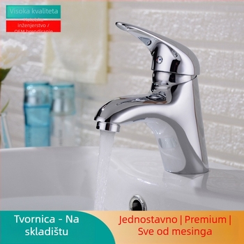 Kupaonska slavina za umivaonik s toplom i hladnom vodom — mesing, miješac s keramijskim jezgrom ventila, montaža na ploču, 0-80°C