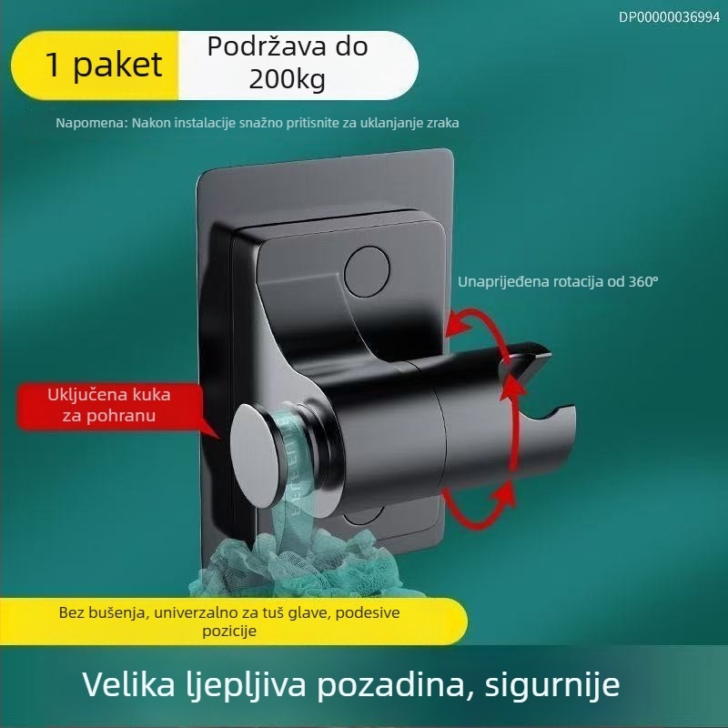Yucun tuš polica – ABS, bez bušenja, injekcijsko lijevanje, podesiva šipka s klipom i kliznim držačem, odvojiva kuka