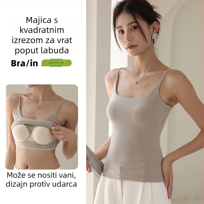 Termalni top s kvadratnim izrezom, pamukasto debeli materijal 251–300 g/m², s ugrađenim grudnjakom i umetkom