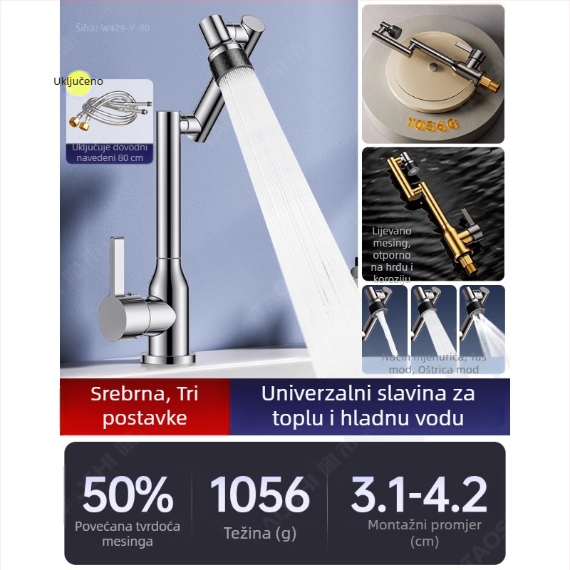 Kuhinjski slavina za sudoper s toplom i hladnom vodom, lokalno bakar, keramički disk ventil, model W429