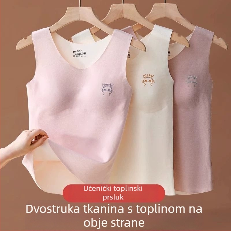 Termalna vest za djevojčice s umetkom za prsa, kapuljačom, okruglim izrezom, 90–95% akril