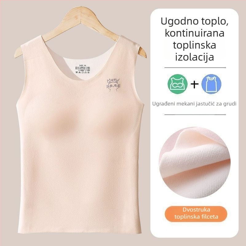Termalna vest za djevojčice s umetkom za prsa, kapuljačom, okruglim izrezom, 90–95% akril