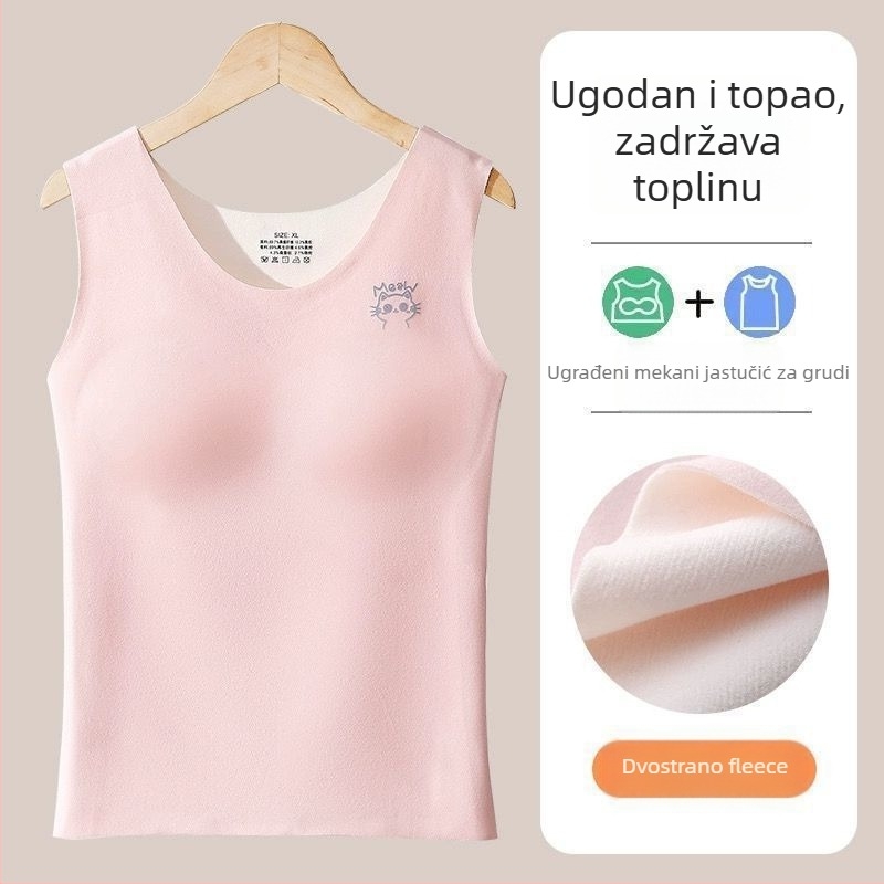 Termalna vest za djevojčice s umetkom za prsa, kapuljačom, okruglim izrezom, 90–95% akril