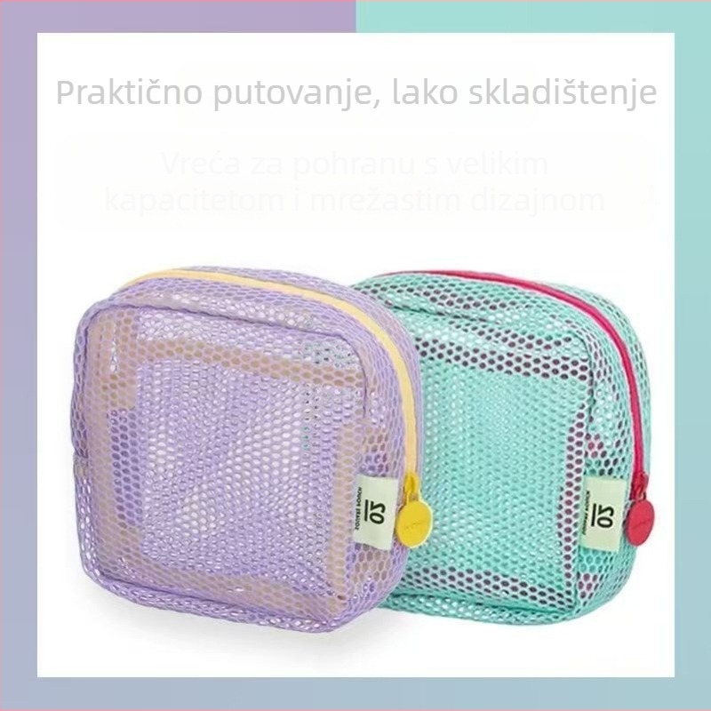 Mrežasta torbica za pohranu – Unisex torbica za novčiće i mala kozmetička torbica, podstava od poliestera, prošireni kapacitet
