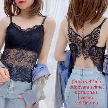 Čipkasti top s otvorenim leđima, umetkom za prsa i podesivim naramenicama — oblik košarice: puna; oblik košarice: gornja tanka, donja debela; materijal: Spandex/Lycra; glavni materijal: Nylon