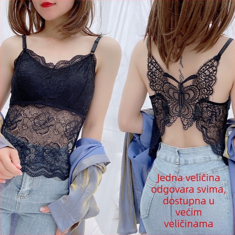 Čipkasti top s otvorenim leđima, umetkom za prsa i podesivim naramenicama — oblik košarice: puna; oblik košarice: gornja tanka, donja debela; materijal: Spandex/Lycra; glavni materijal: Nylon
