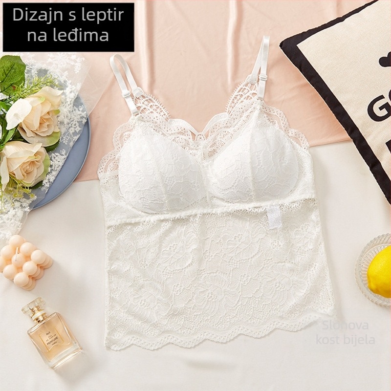 Čipkasti top s otvorenim leđima, umetkom za prsa i podesivim naramenicama — oblik košarice: puna; oblik košarice: gornja tanka, donja debela; materijal: Spandex/Lycra; glavni materijal: Nylon