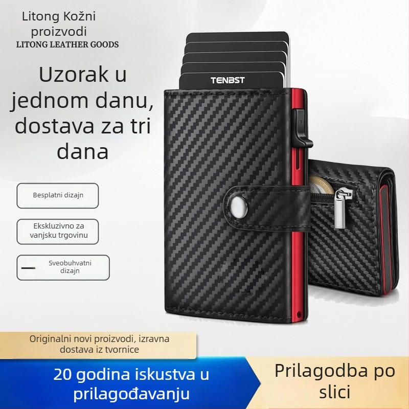 Držač kartica od prave kože (vršni sloj govedine kože), otvoreni dizajn, džepovi za kartice i mjesto za potvrdu, mogućnost prilagodbe, brend Lee Seok
