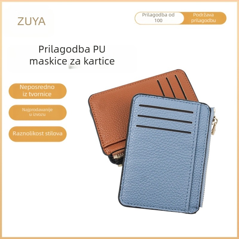 PU kožni držač kartica s RFID zaštitom, džep za novčiće, džep za ID karticu, zatvarač