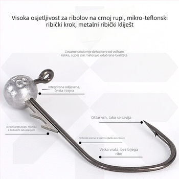 Učica s olovnom glavom, dugačak držač, teflonska prevlaka protiv klizanja, bez bodlji, veličina 2,5, za ribolov u Black Pit