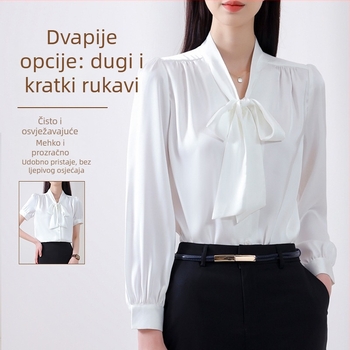 Ženska šifon košulja – acetatno vlakno, 95%+ acetat, jednofarbna, dugi rukav, V-izrez