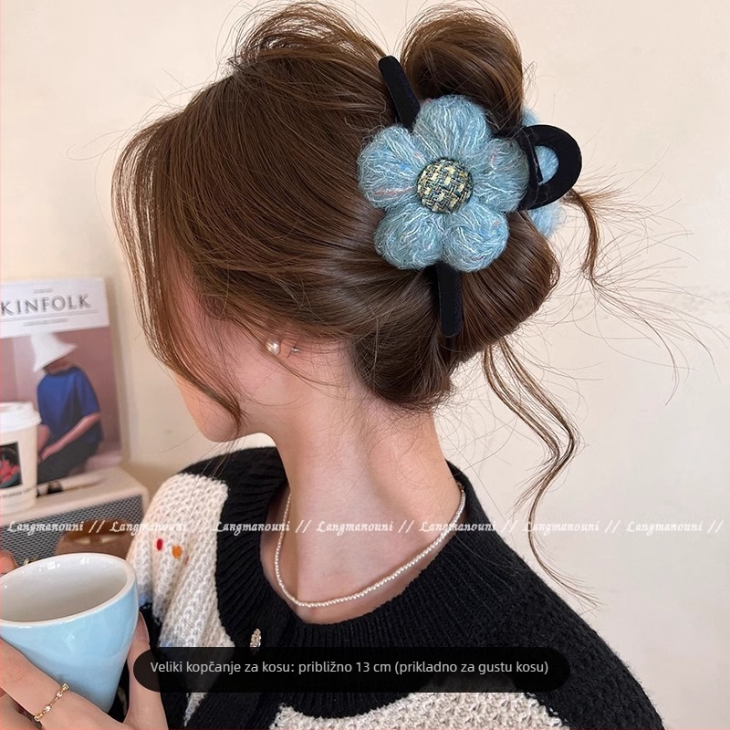 Wanxi velur cvjetna klipsa za kosu – ručna izrada, Chanel stil, miješani materijali